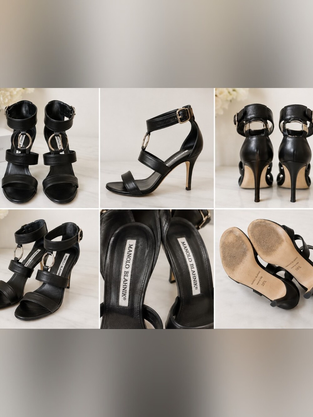 VINTAGE MANOLO BLAHNIK STRAPPY SANDLES WITH METAL RING